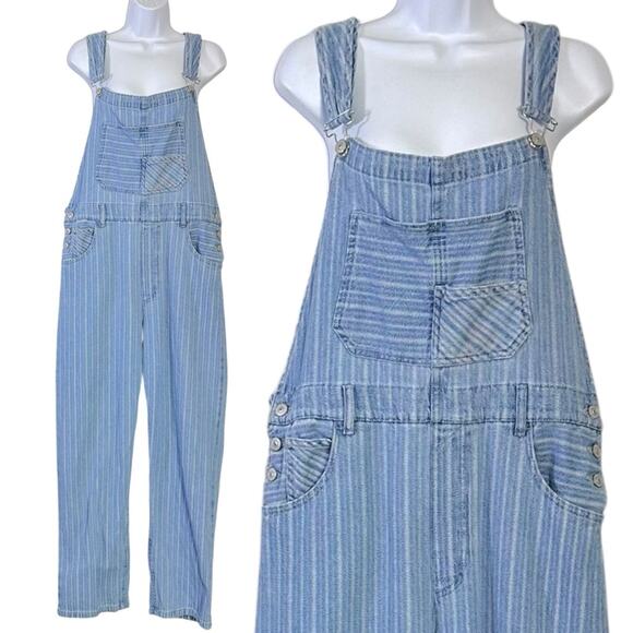 Free People Ziggy Striped Overalls Beachcomber Railroad Bohemian Coastal Medium - Picture 8 of 13